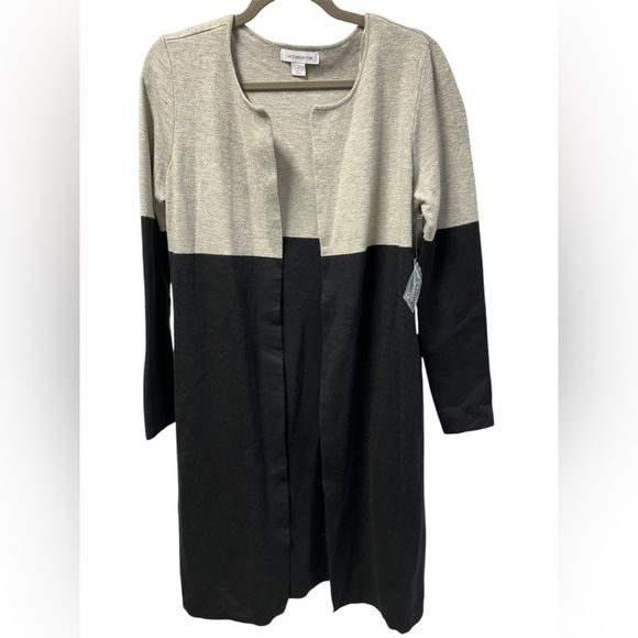 Liz Claiborne Open Front Long Cardigan Colorblock Womens SZ SM black & grey NWT - Picture 1 of 10